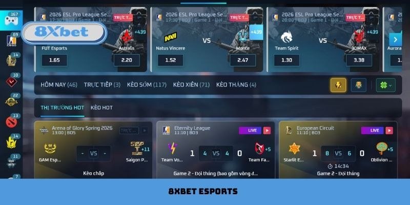 Bảng kèo Dota 2 và esports trực tiếp trên 8Xbet với tỷ lệ thắng trận và kèo chấp