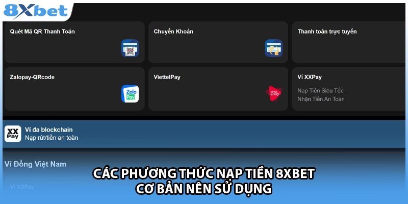 Màn hình các kênh nạp tiền 8Xbet cần kiểm tra trước khi báo lỗi