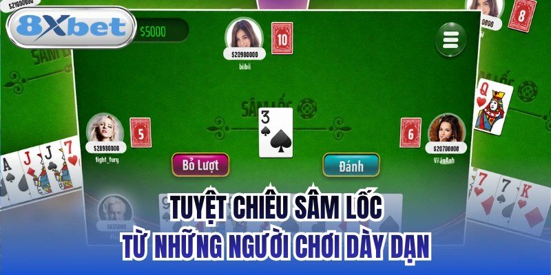Bàn sâm 4 người với nút Bỏ lượt và Đánh khi đối thủ vừa ra lá 3 bích